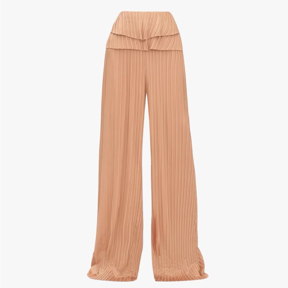 Andrea Iyamah Pleated Wide-Leg Pants in Peach